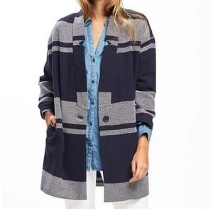 Old Navy Twill Cardi Coat- Navy and white stripe, size XS.